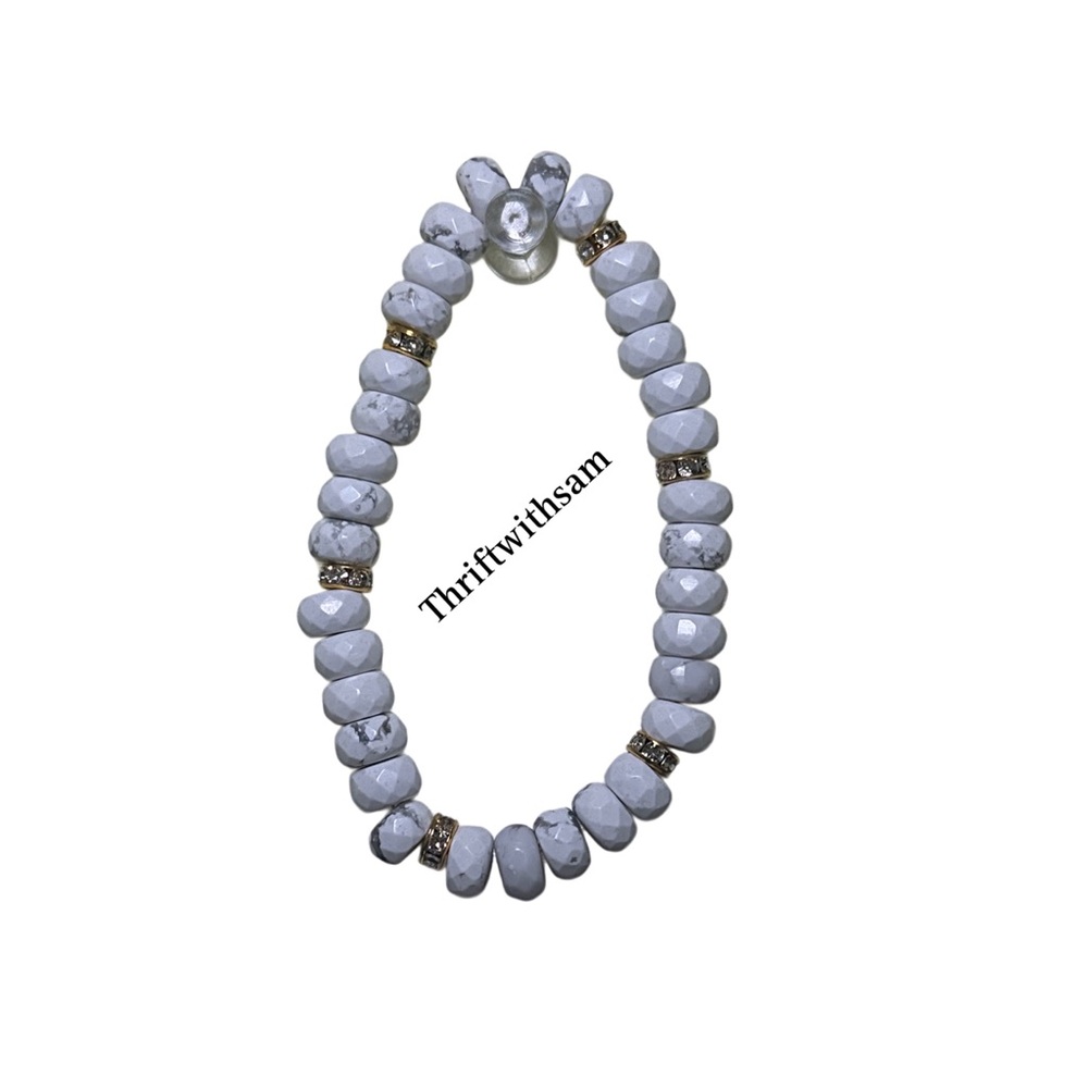 Howlite stretchy natural stone bracelet with crystal accents